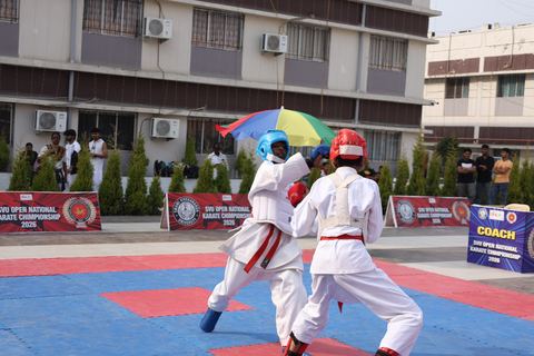 Cadets competing at the karate tournament on campus