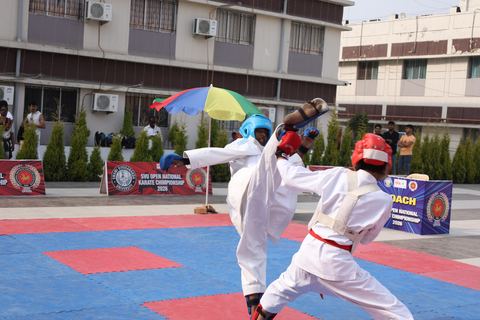 Cadets competing at the karate tournament on campus