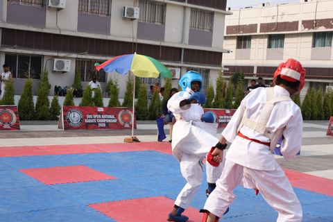 Cadets competing at the karate tournament on campus