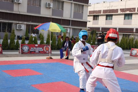 Cadets competing at the karate tournament on campus