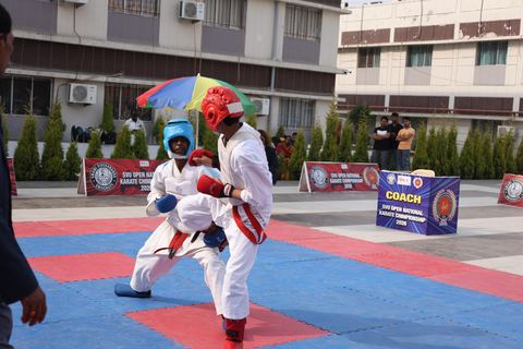 Cadets competing at the karate tournament on campus