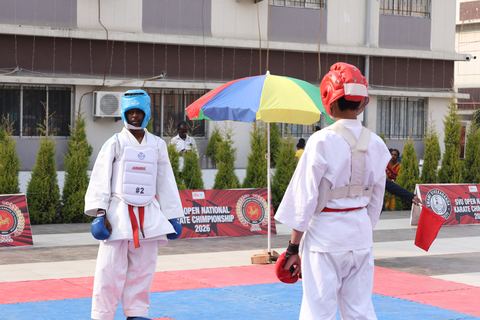 Cadets competing at the karate tournament on campus