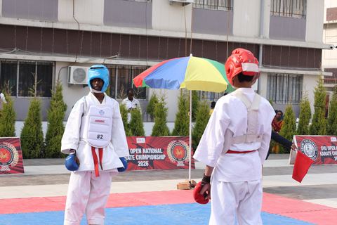 Cadets competing at the karate tournament on campus