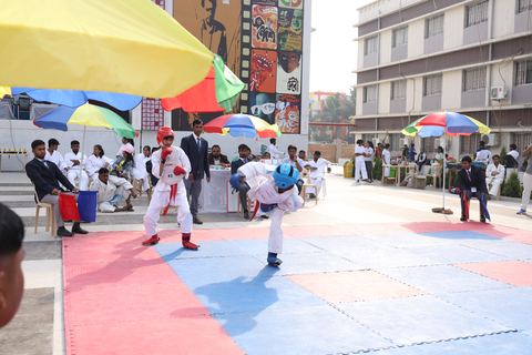 Cadets competing at the karate tournament on campus