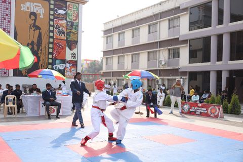 Cadets competing at the karate tournament on campus