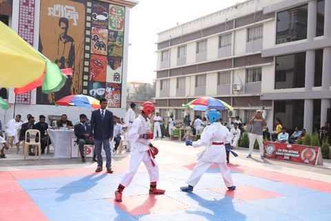 Cadets competing at the karate tournament on campus