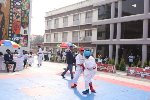 Cadets competing at the karate tournament on campus